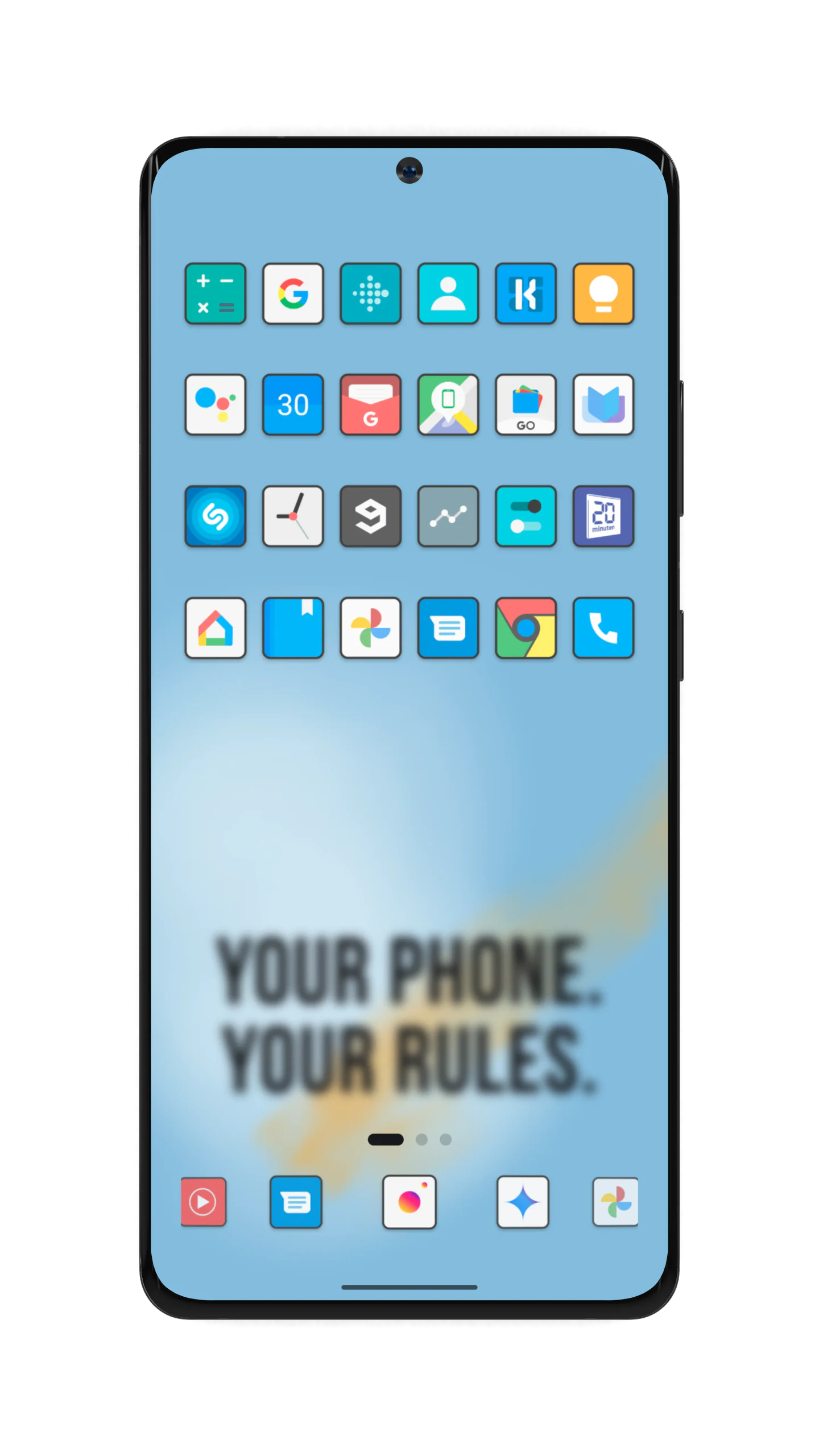 ReversePanda home screen with the Flat Square icon pack