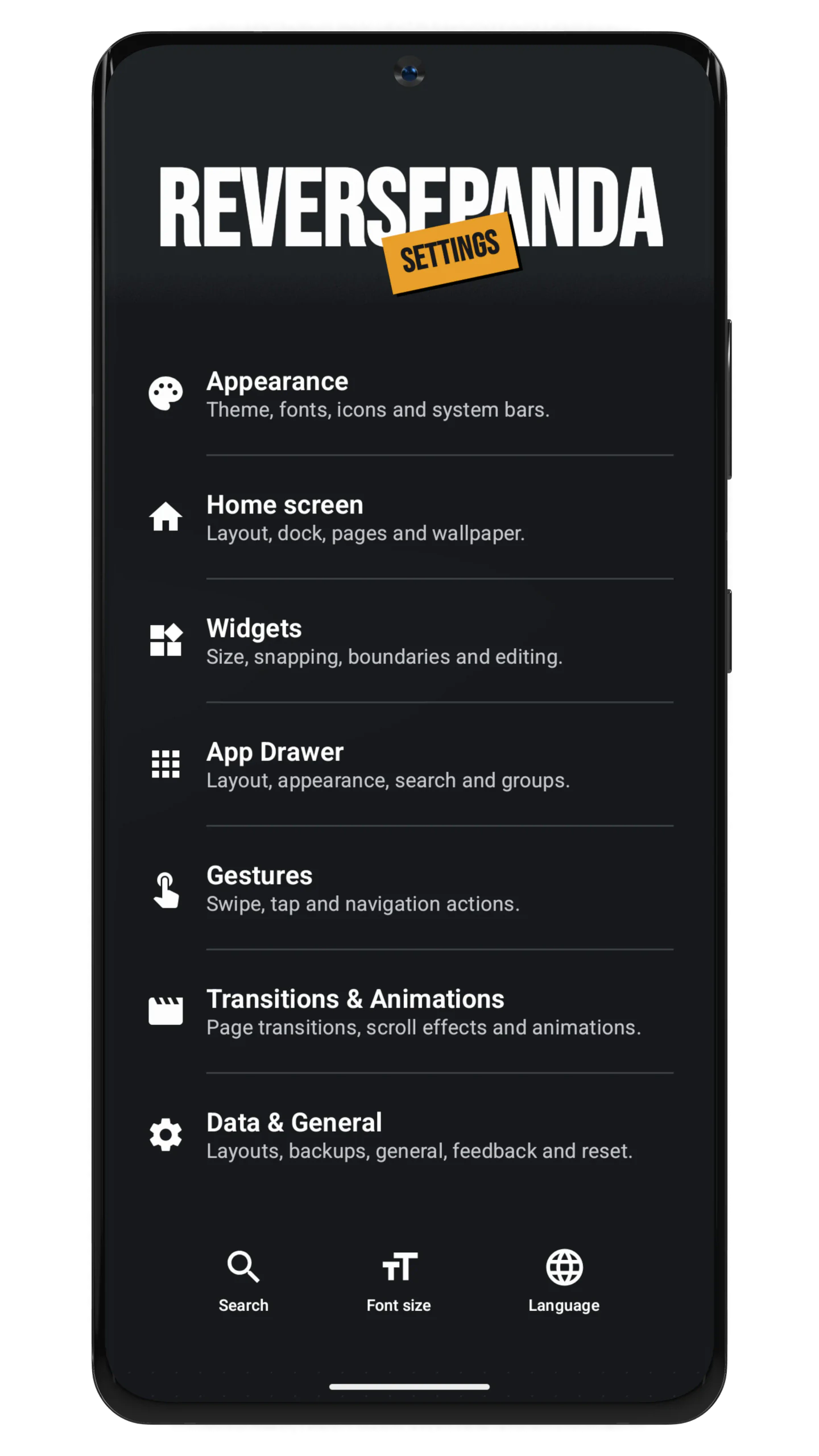 ReversePanda home screen in Dark Mode